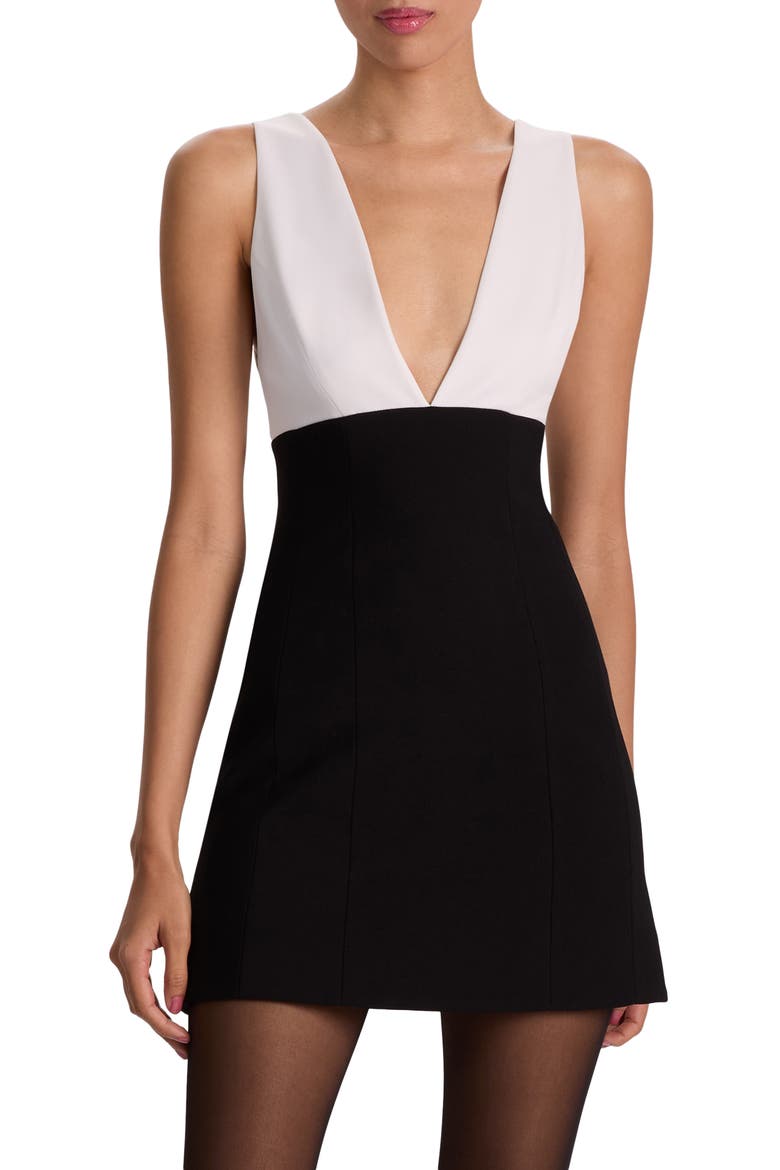 Mandy Plunge Neck Minidress, Main, color, BLACK/ OFF WHITE