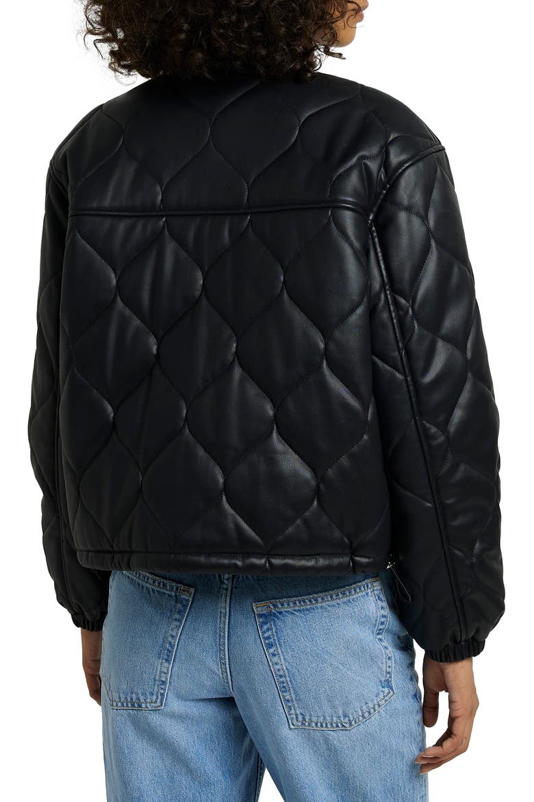 Quilted Faux Leather Bomber Jacket, Alternate, color, BLACK