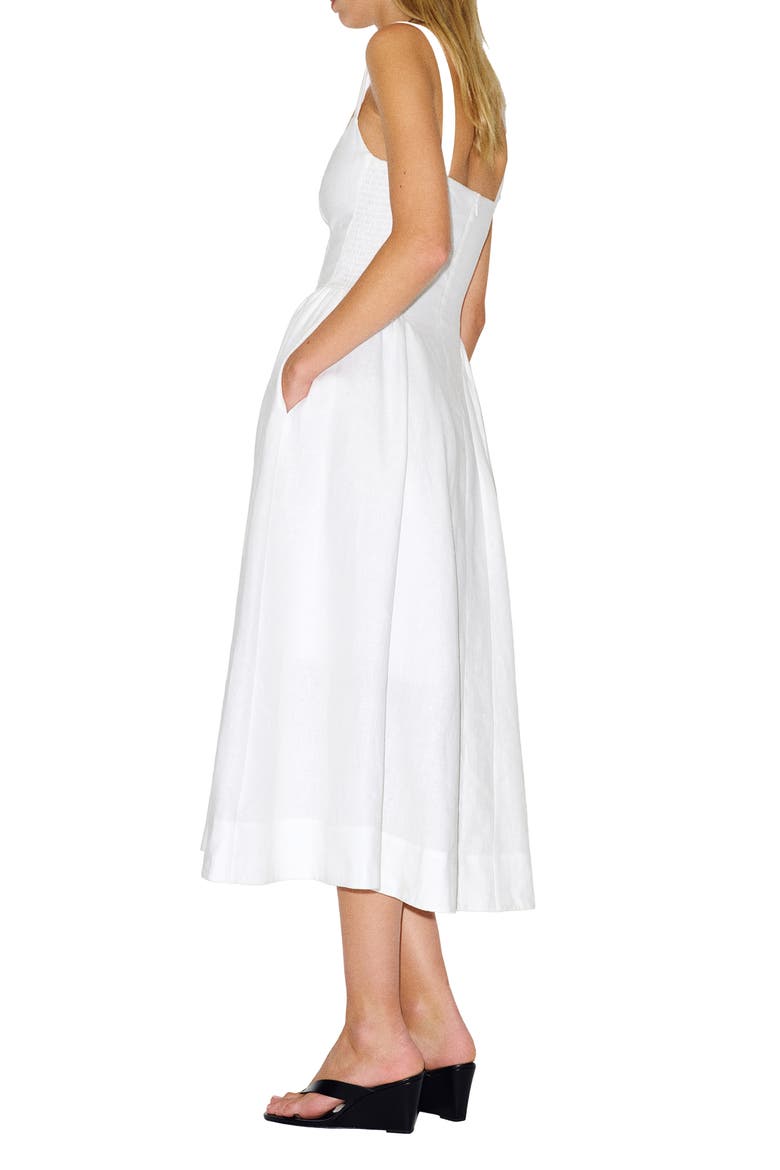 Birdie Fit & Flare Linen Midi Dress, Alternate, color, WHITE