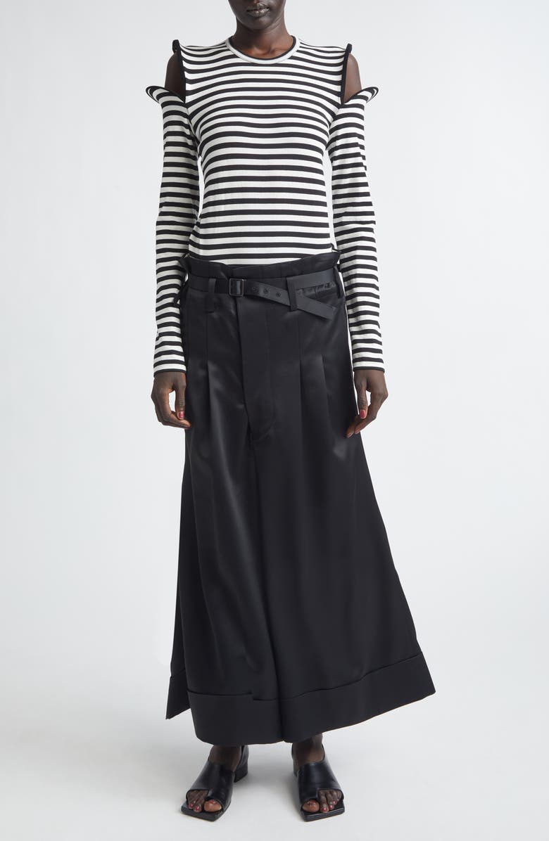 Junya Watanabe Wired Cutout Stripe Cotton Jersey T-Shirt, Alternate, color, Black/ White