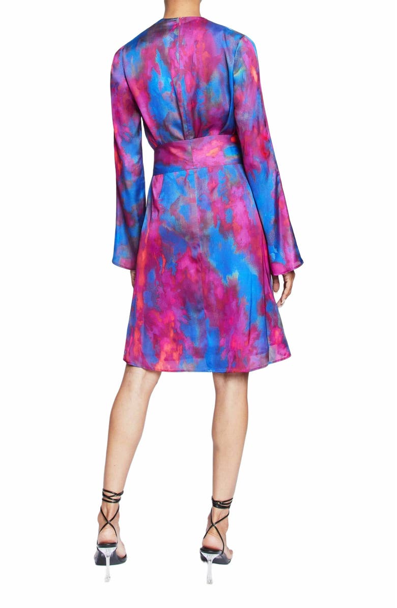 Santorelli Kayden Long Sleeve Faux Wrap Fit and Flare Dress in Printed Charmeuse, Alternate, color, Magenta Multi