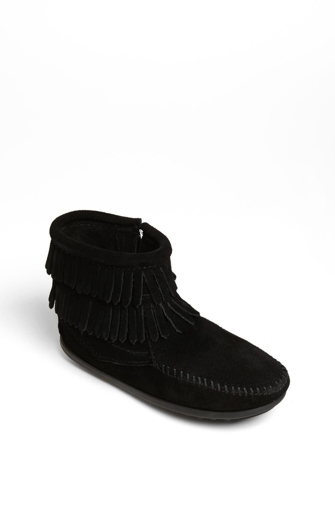 'Double Fringe' Boot, Main, color, BLACK