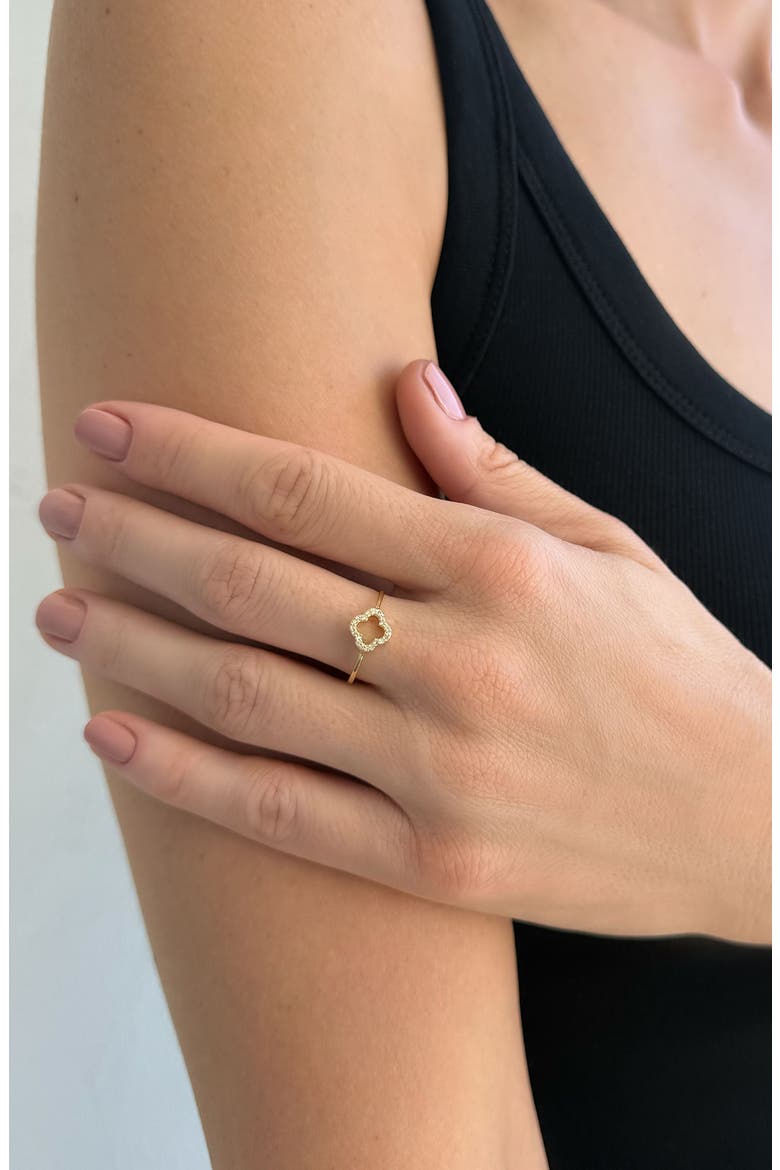 14K Gold Plated Cubic Zirconia Clover Ring, Alternate, color, GOLD
