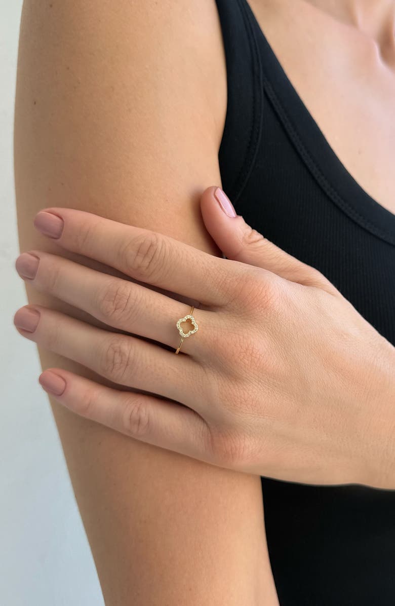 Adornia 14K Gold Plated Cubic Zirconia Clover Ring, Alternate, color, Gold