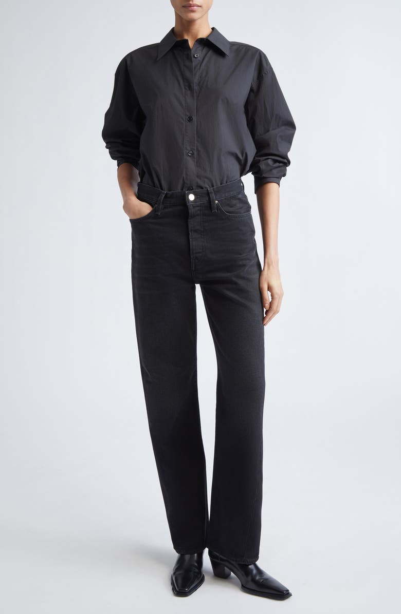 TOTEME Classic Tumbled Cotton Button-Up Shirt, Alternate, color, Washed Black