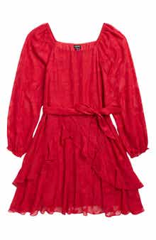 Zunie Kids' Burnout Long Sleeve Tie Belt Chiffon Party Dress