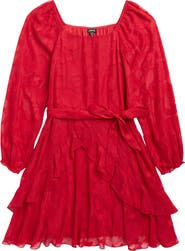 Zunie Kids' Burnout Long Sleeve Tie Belt Chiffon Party Dress