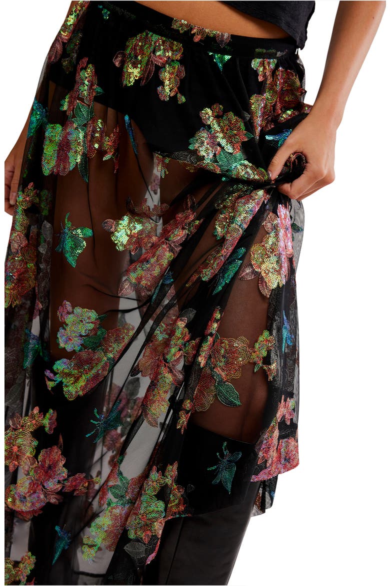 Fioritura Sequin Floral Sheer Maxi Skirt, Alternate, color, BLACK