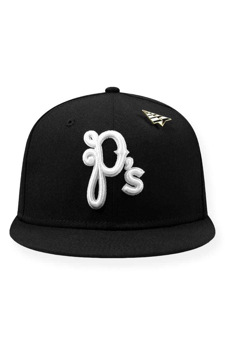 PAPER PLANES P Logo 59FIFTY Twill Hat, Alternate, color, Black