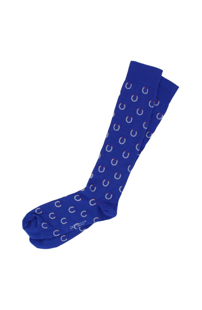 Trafalgar Lucky Horseshoe Mid-Calf Pima Cotton Dress Novelty Sock, Alternate, color, Royal Blue