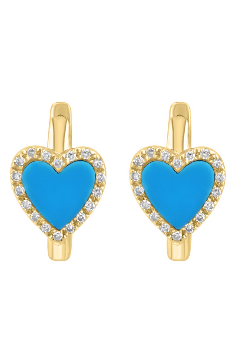 EFFY 14K Gold Diamond & Turquoise Heart Hoop Earrings, Main, color,