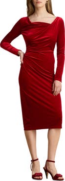 Lauren Ralph Lauren Draped Neck Long Sleeve Velvet Sheath Dress