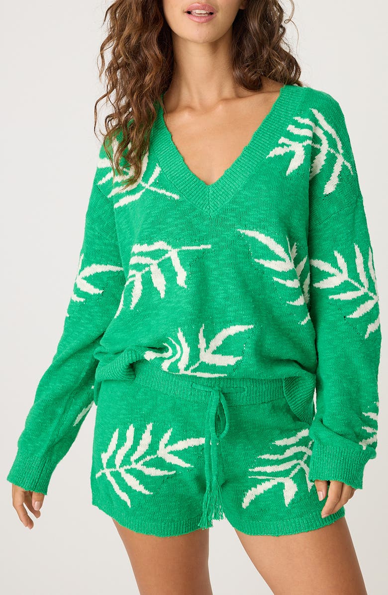 PJ Salvage The Beachcomber Leaf Jacquard Sweater, Main, color, Baja Green