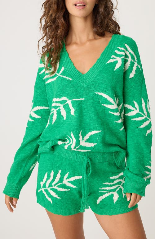 Pj Salvage The Beachcomber Leaf Jacquard Sweater In Green