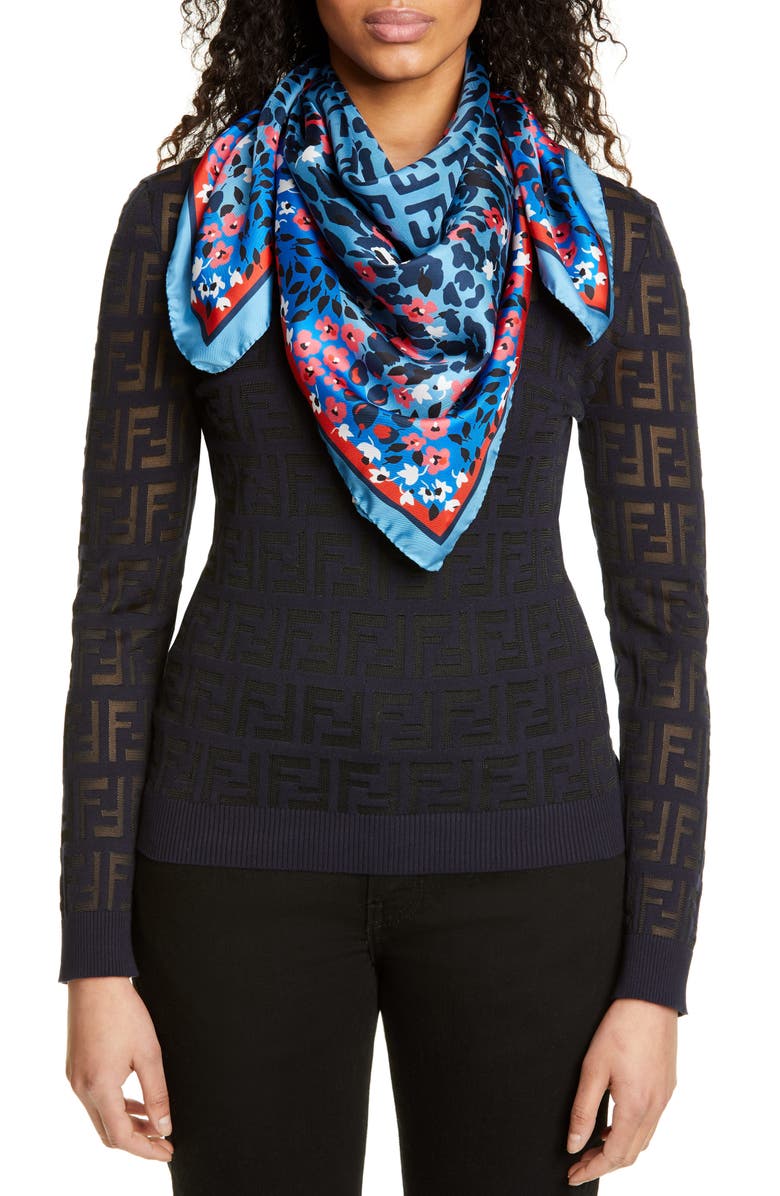 Fendi Floral Logo Silk Scarf, Alternate, color,