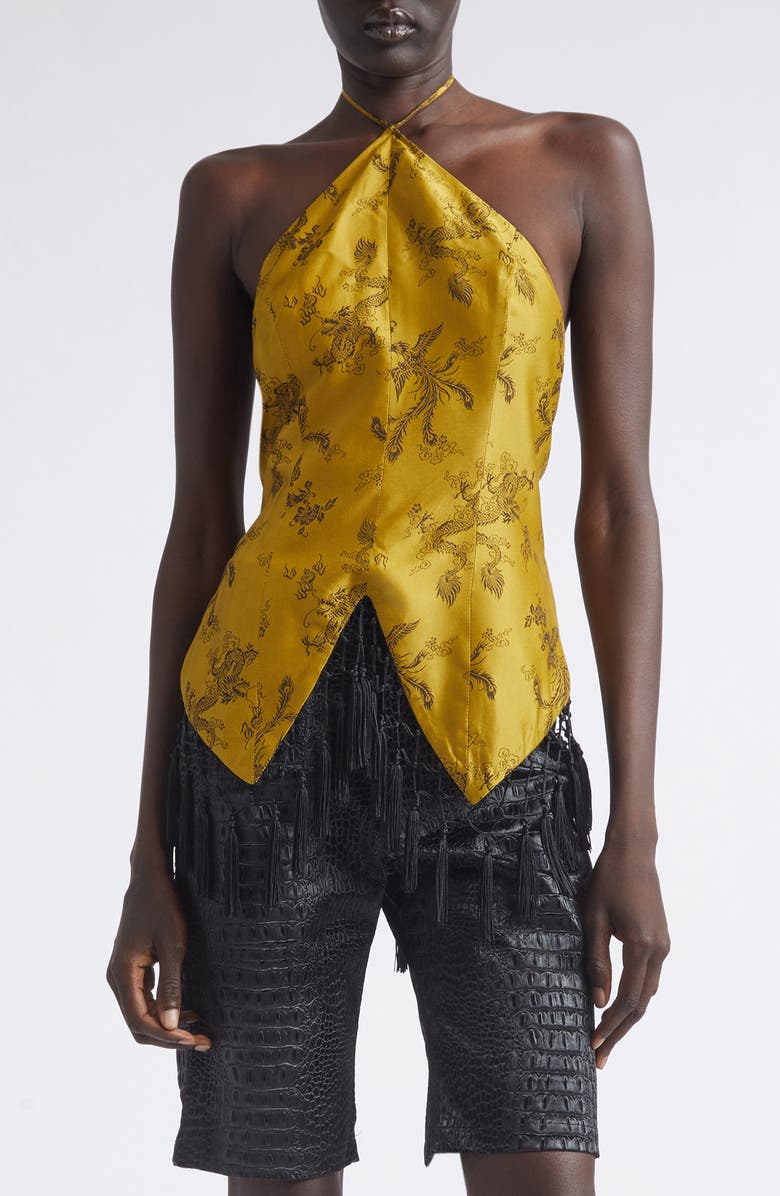 KIM SHUI Bella Fringe Silk Brocade Halter Top, Main, color, 