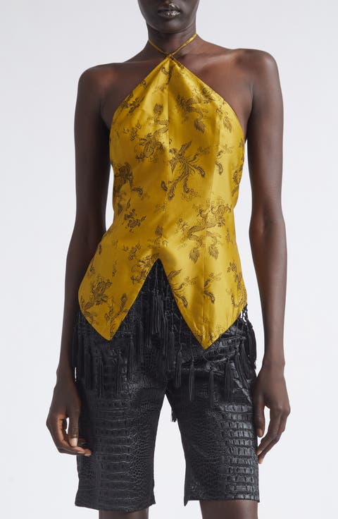 Bella Fringe Silk Brocade Halter Top