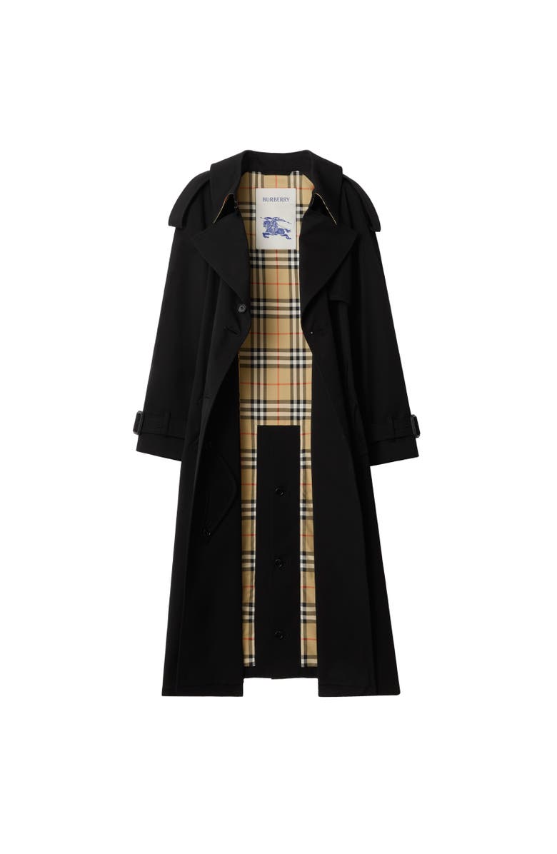 Burberry Long Cotton Canvas Fitzrovia Trench Coat, Alternate, color, Black