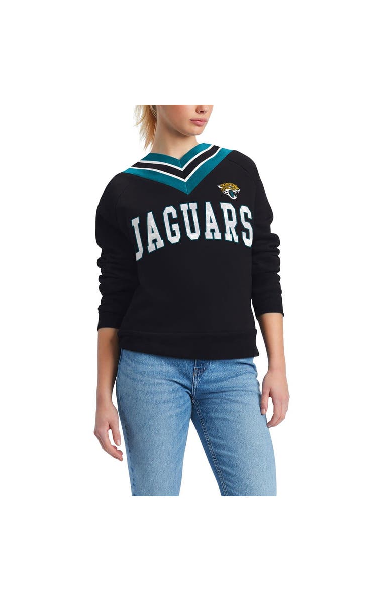 Tommy Hilfiger Women's Tommy Hilfiger Black Jacksonville Jaguars Heidi V-Neck Pullover Sweatshirt, Main, color, 