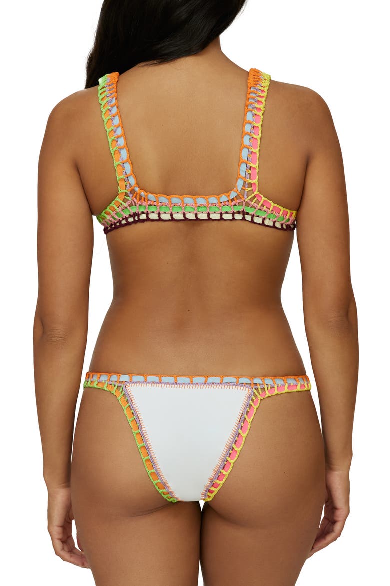 Colorful Whipstitch Trim Triangle Bikini Top, Alternate, color, WHITE
