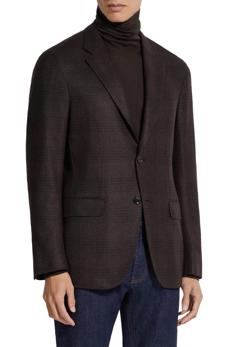 ZEGNA Couture Glen Plaid Cashmere & Silk Sport Coat, Main, color, Dark Brown