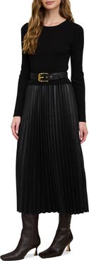 ZOE AND CLAIRE Twofer Belted Long Sleeve Midi Dress
