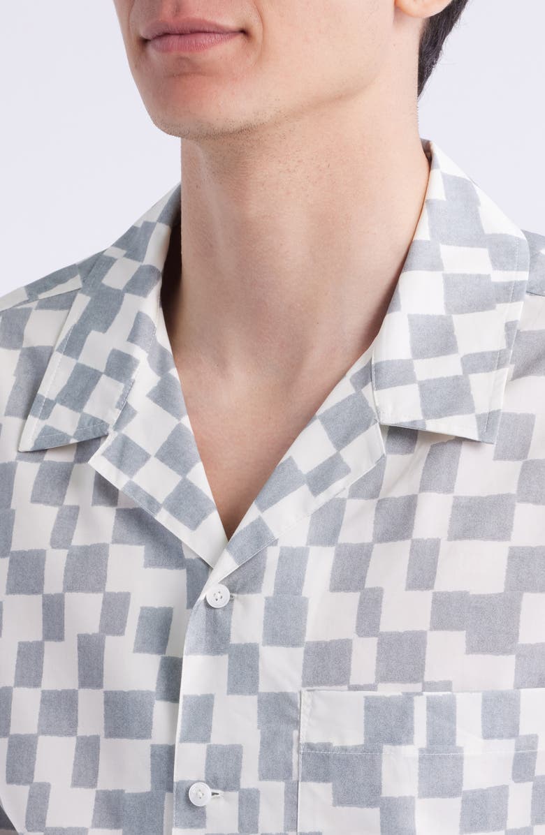 FRAME Geometric Print Lyocell & Cotton Camp Shirt, Alternate, color, Grey Blue Multi