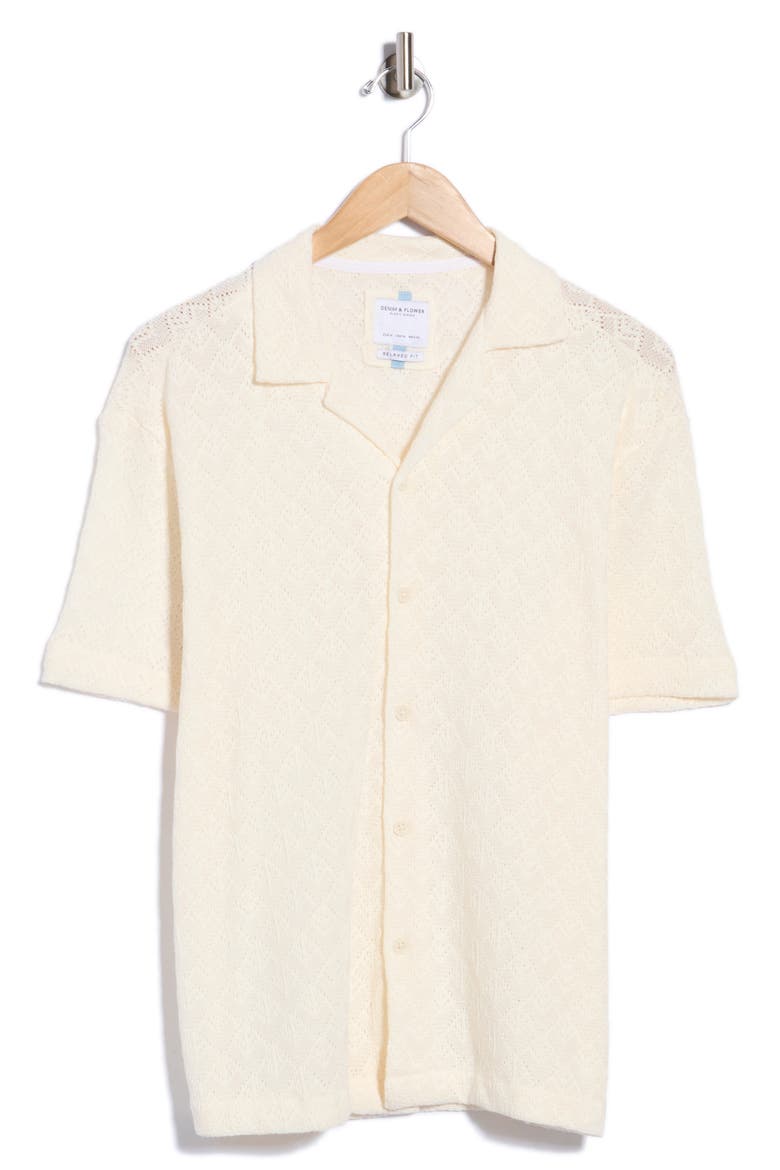 Textured Diamond Camp Shirt, Alternate, color, CREAM
