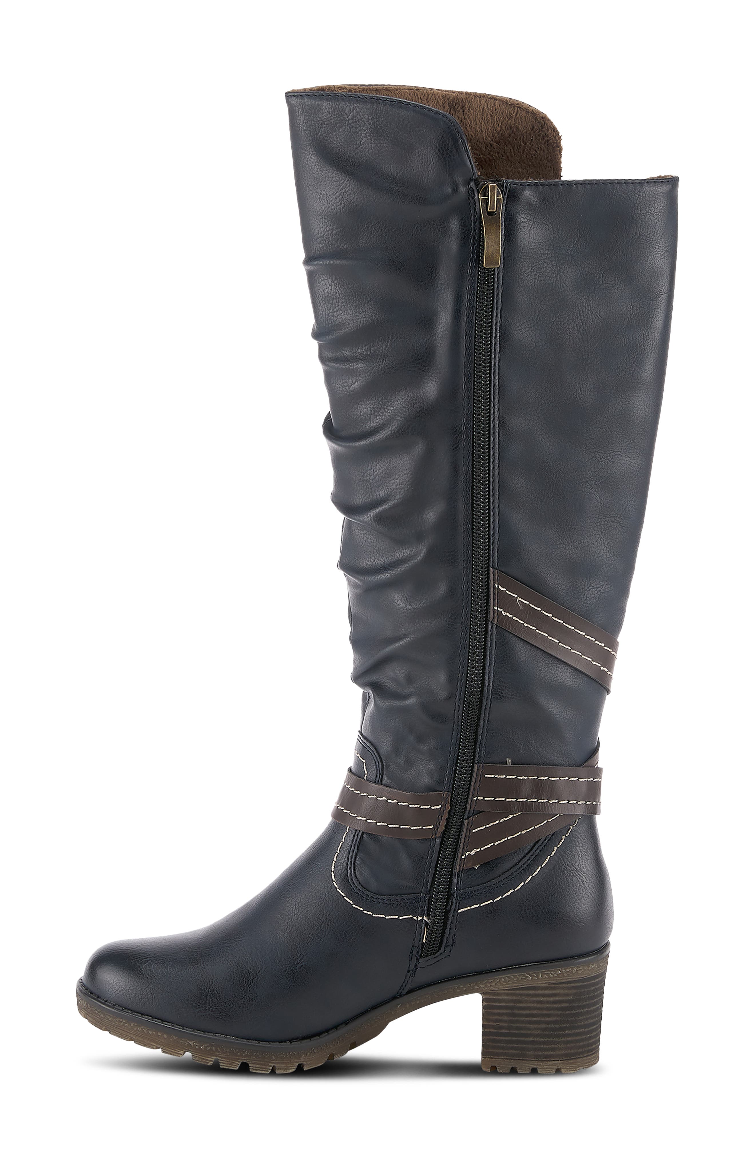 Spring Street Gemisola Water Resistant Faux Fur Lined Knee High Boot, Alternate, color, NAVY SYNTHETIC