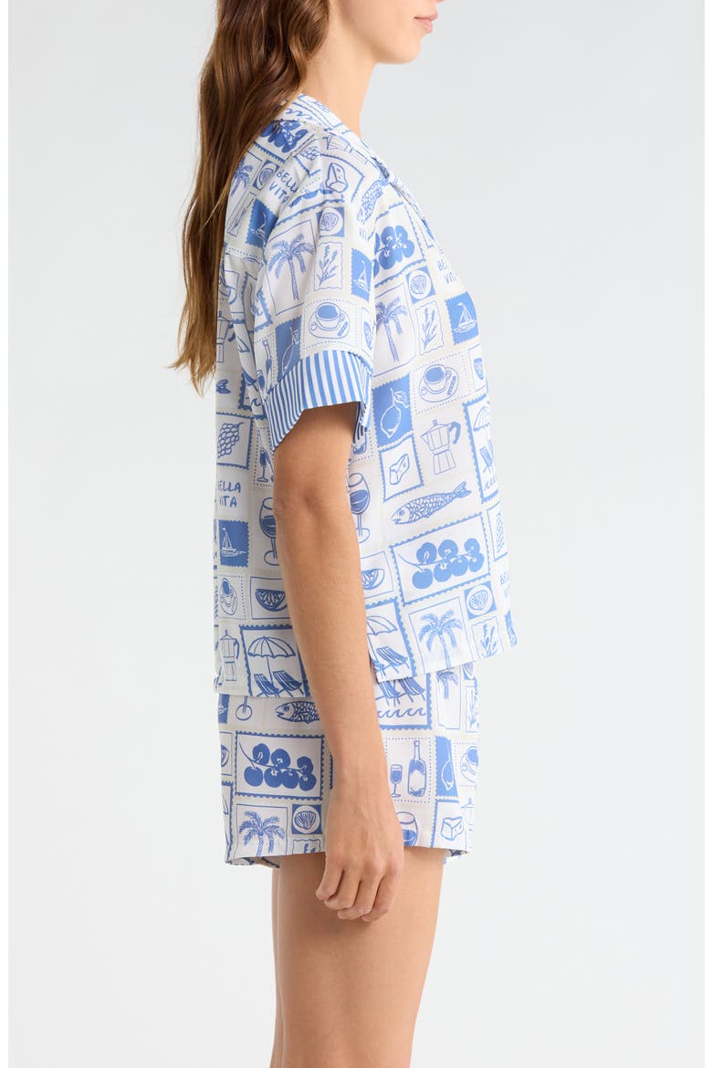 Notch Collar Top & Boxers Woven Short Pajamas, Alternate, color, DENIM