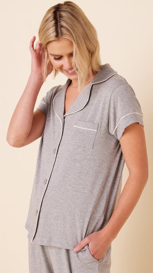 The Cat's Pajamas Pima Knit Cropped Pajama Set In Gray