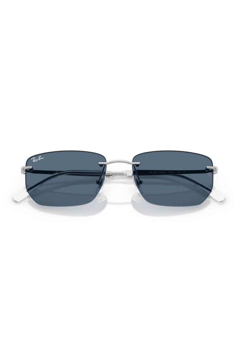 56mm Rimless Rectangular Sunglasses, Alternate, color, SILVER / DARK BLUE