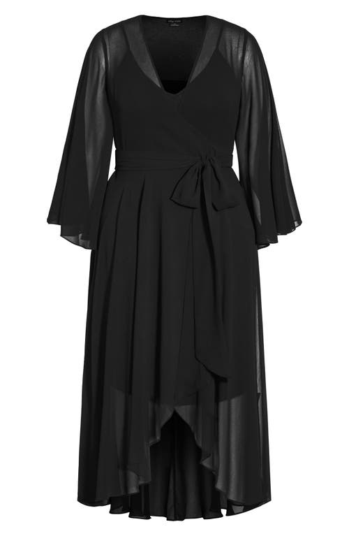 City Chic Long Sleeve Sheer Chiffon Maxi Wrap Dress In Black
