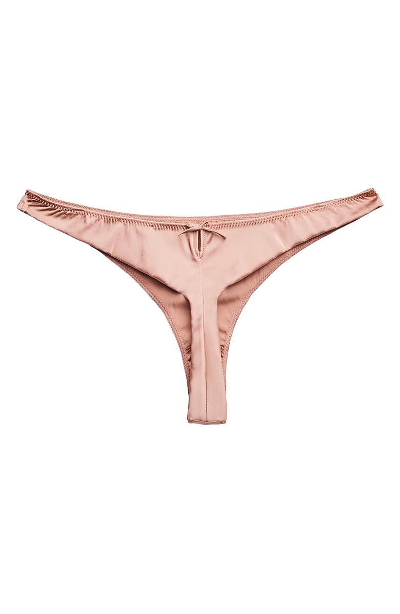Fleur Du Mal Luxe Silk Blend Thong, Alternate, color, Tan