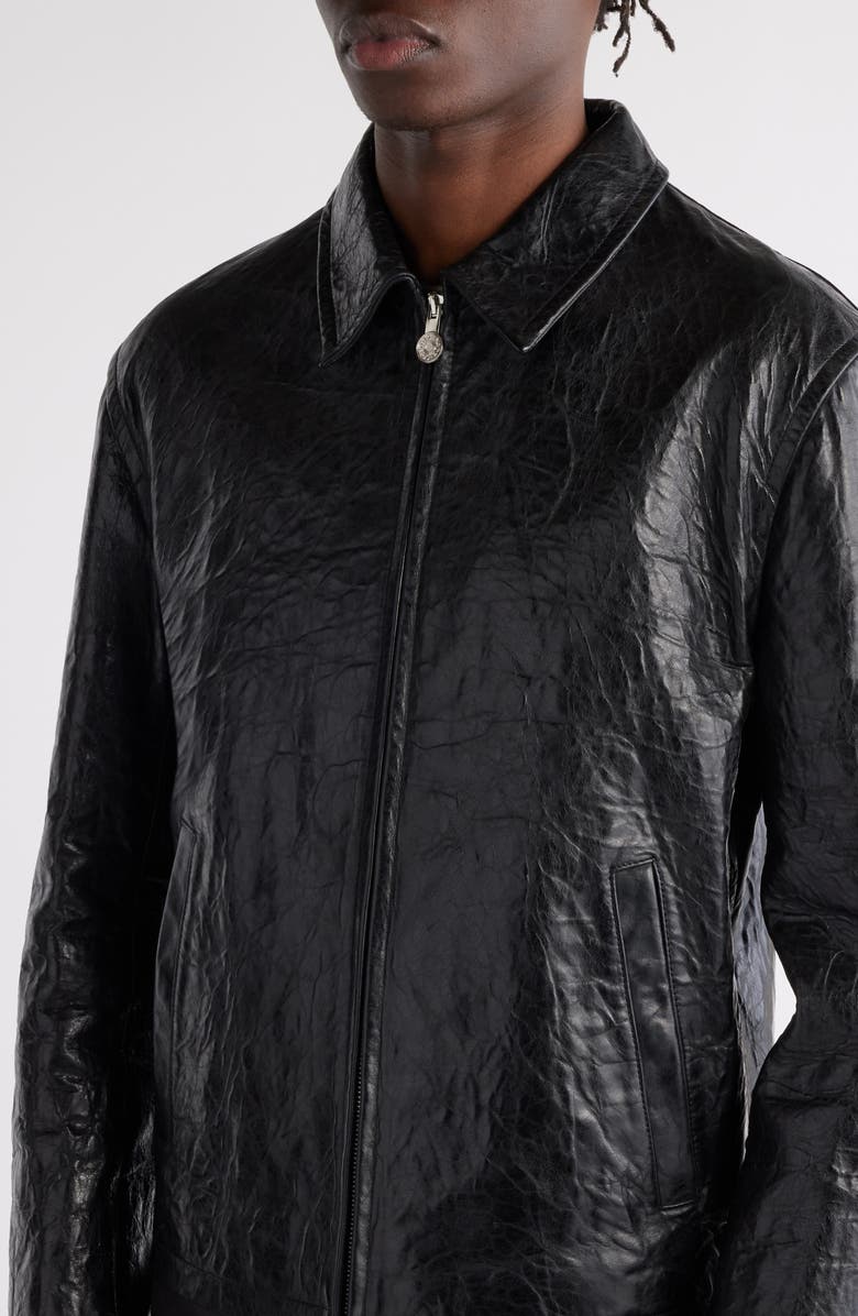 Acne Studios Crinkled Lambskin Leather Jacket, Alternate, color, Black