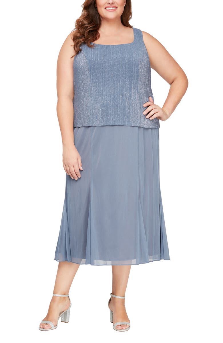 Alex Evenings Glitter Pleated Two-Piece Midi Dress with Jacket, Alternate, color, 