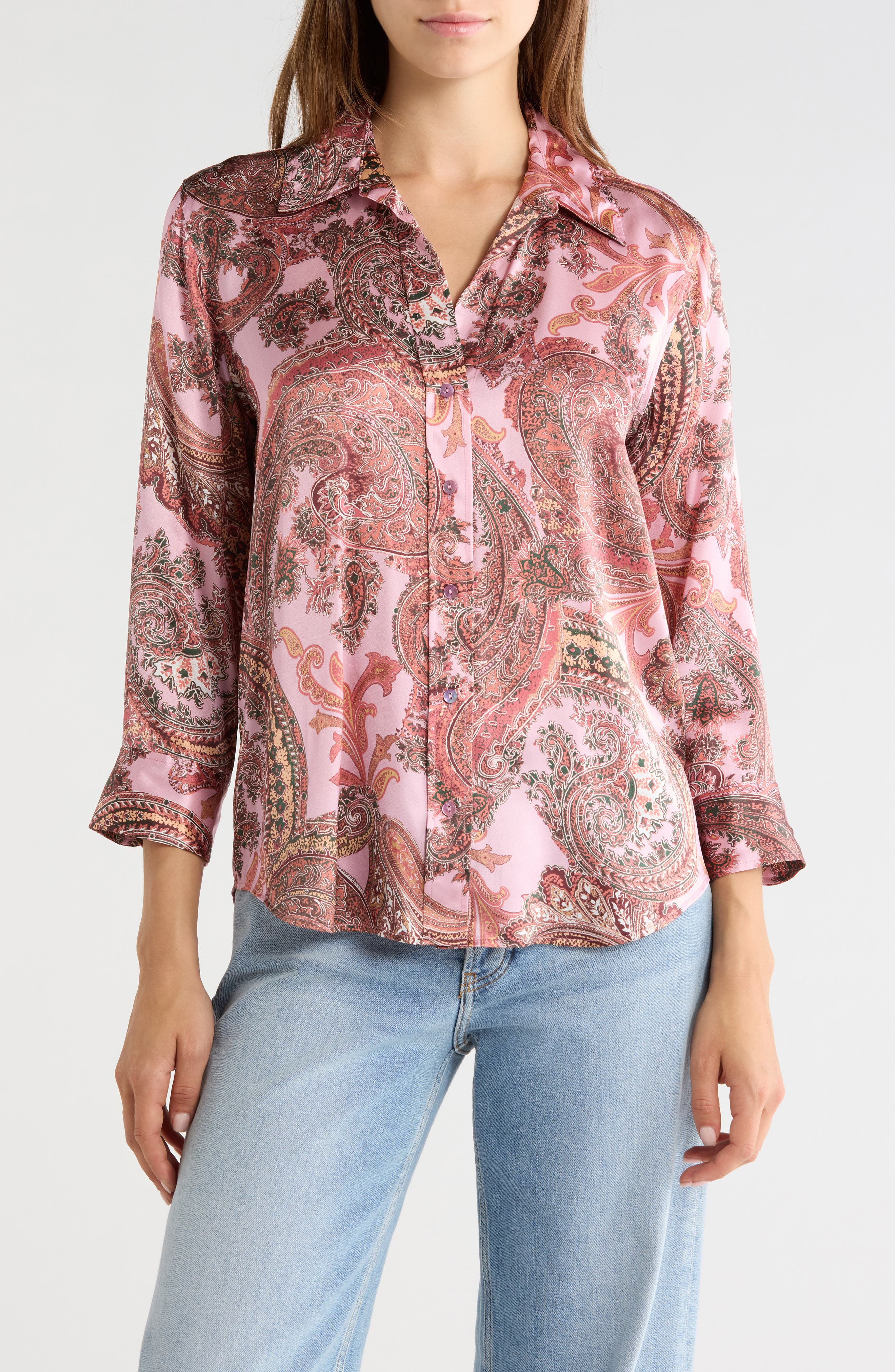 Dani Paisley Silk Button-Up Top