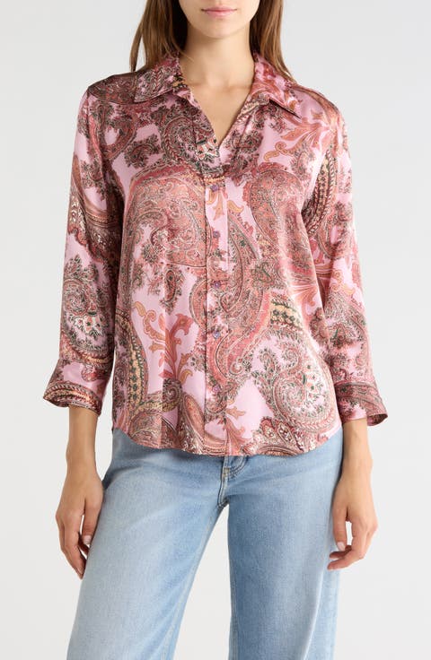 Dani Paisley Silk Button-Up Top