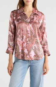 L'AGENCE Dani Paisley Silk Button-Up Top