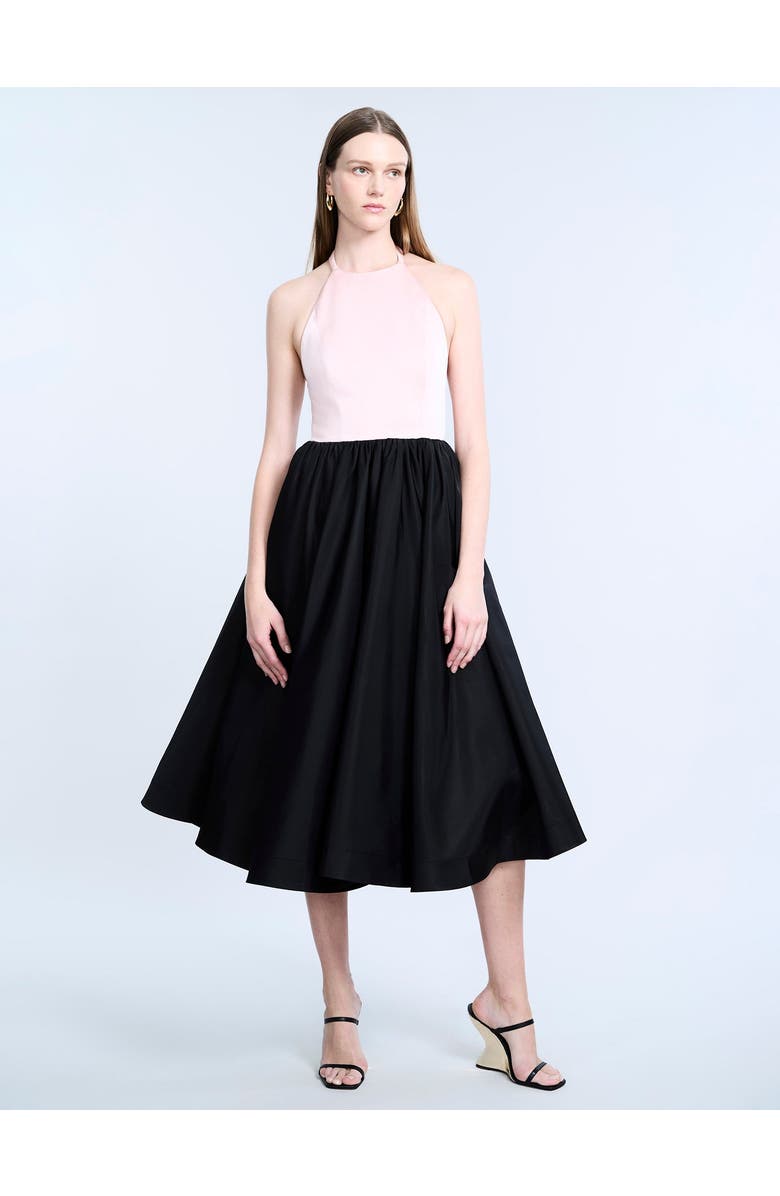 BCBGMAXAZRIA Halter Tea Length Dress, Alternate, color, Black/Blossom