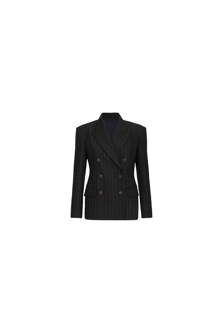 Comfort virgin wool dazzling chalk stripe blazer with monili, Alternate, color, Cobalt