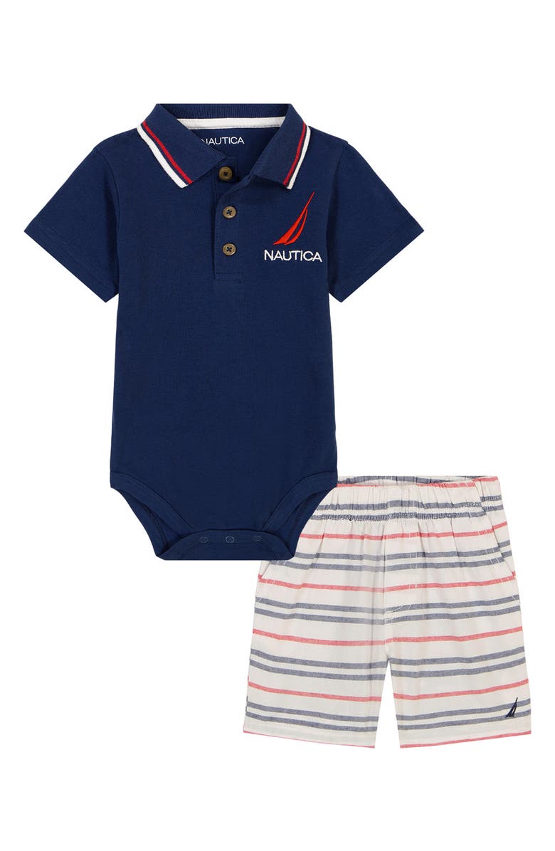 Nautica Polo Bodysuit & Shorts Set, Main, color, 