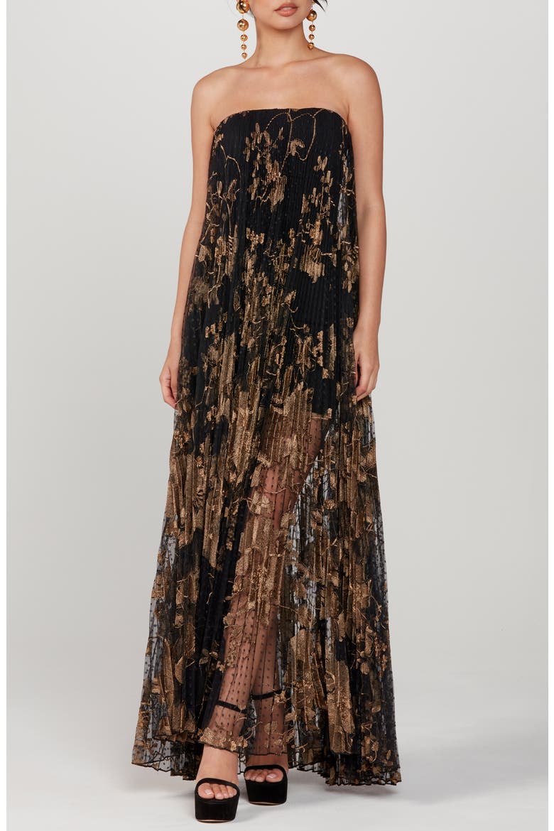 Delphanie Metallic Floral Strapless Pleated Gown (Women) | Nordstrom