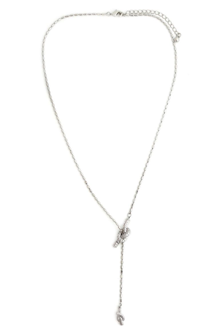 Pavé Crystal Knot Y-Necklace, Main, color, SILVER
