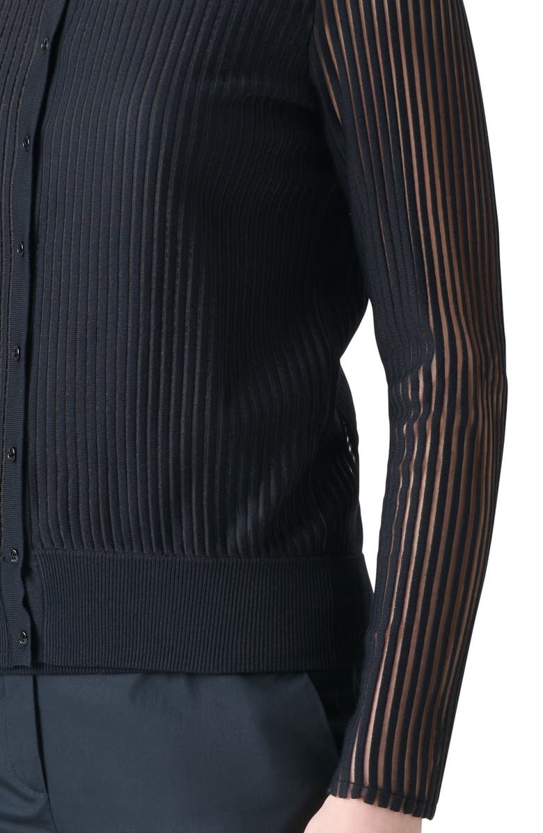 Akris Sheer Stripe Silk & Cotton Blend Cardigan, Alternate, color, Black