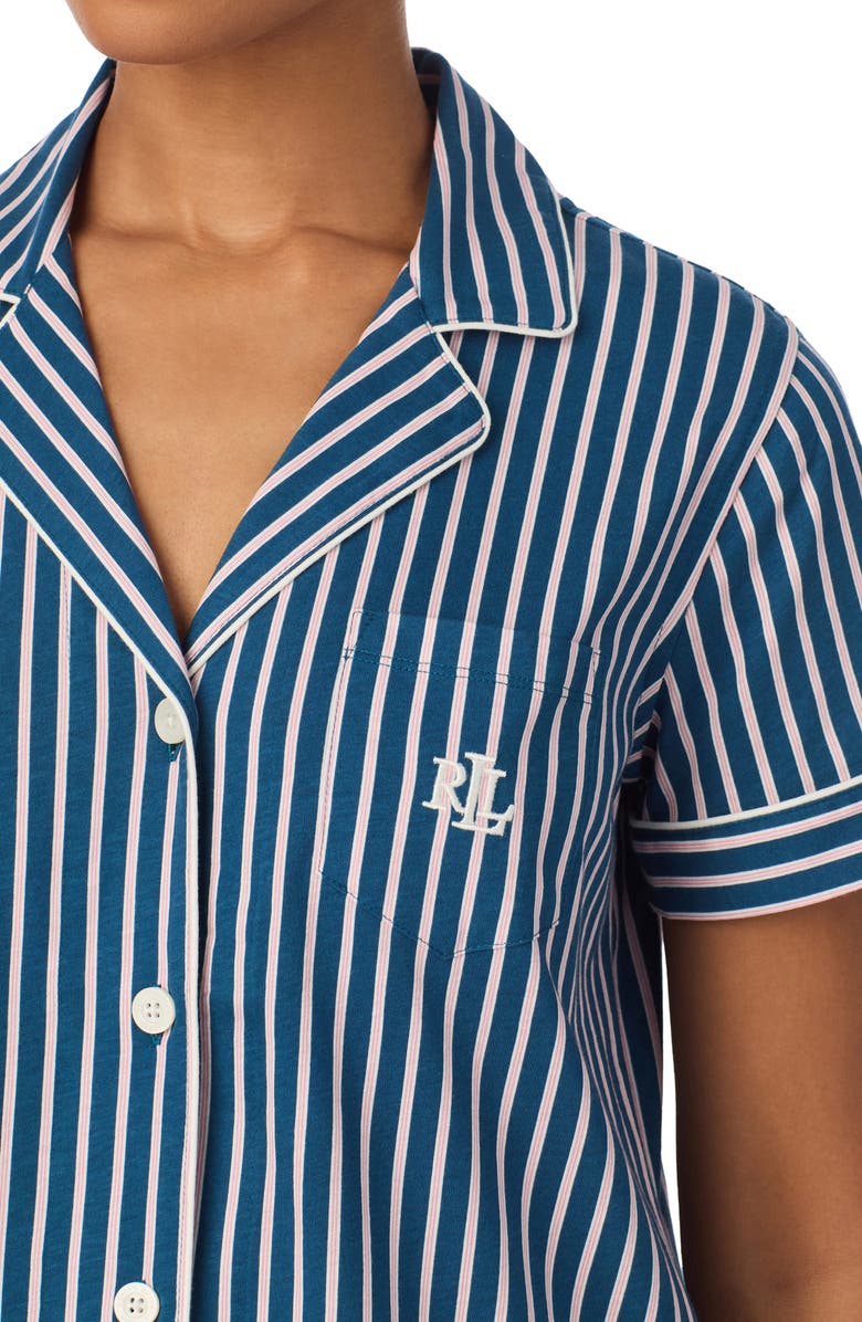 Lauren Ralph Lauren Print Cotton Blend Ankle Length Pajamas, Alternate, color, Blue Multi Stripe