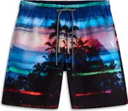 Bugatchi Rainbow Sunset Print Swim Trunks