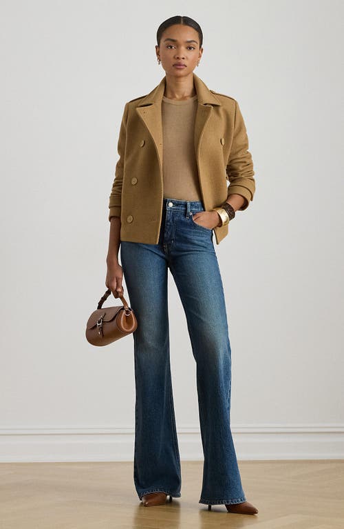 Ralph Lauren Lauren  Double Breasted Wool Blend Twill Jacket In Brown
