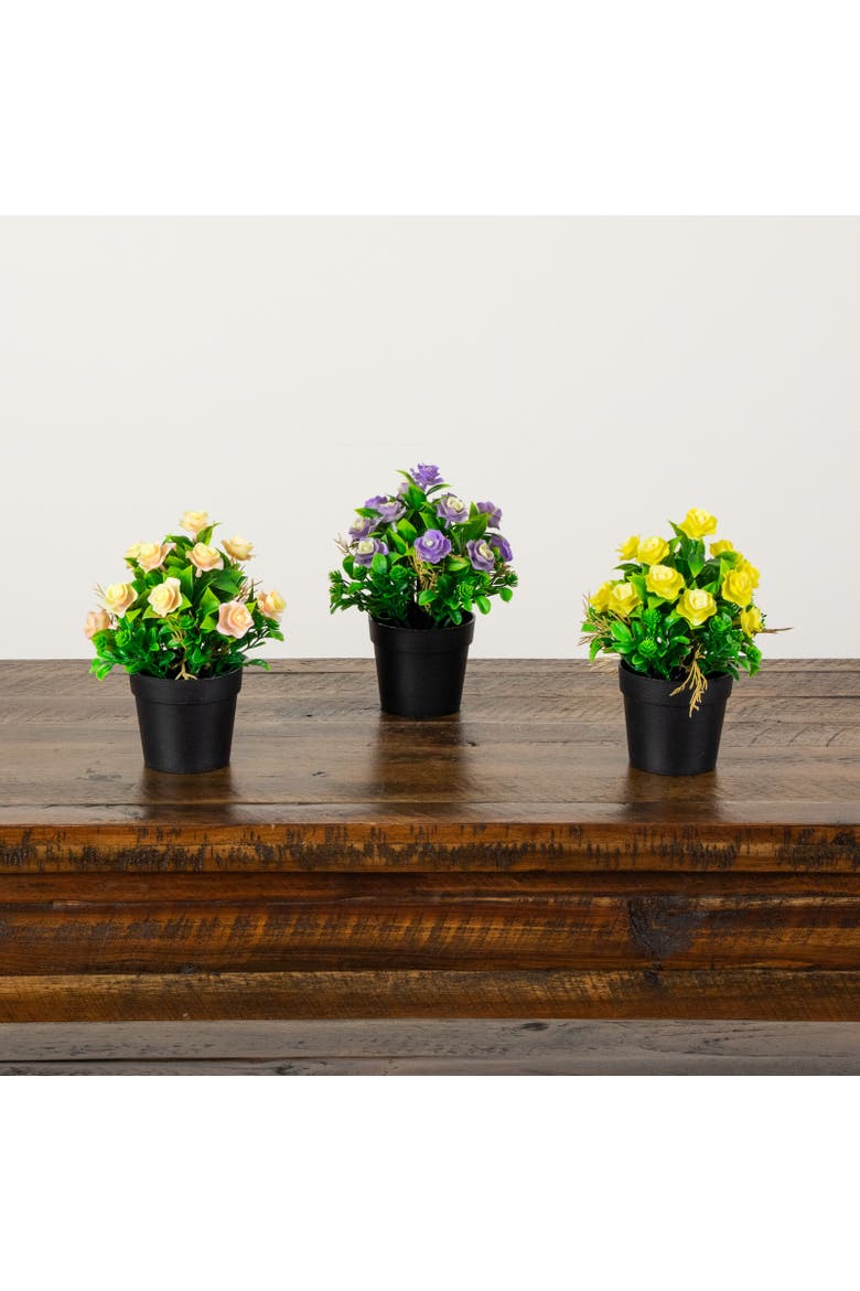8-in Artificial Rose Plant in Black Pot - Set of 3, Alternate, color, Assorted