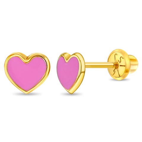 14k Pink Enamel Heart Earrings